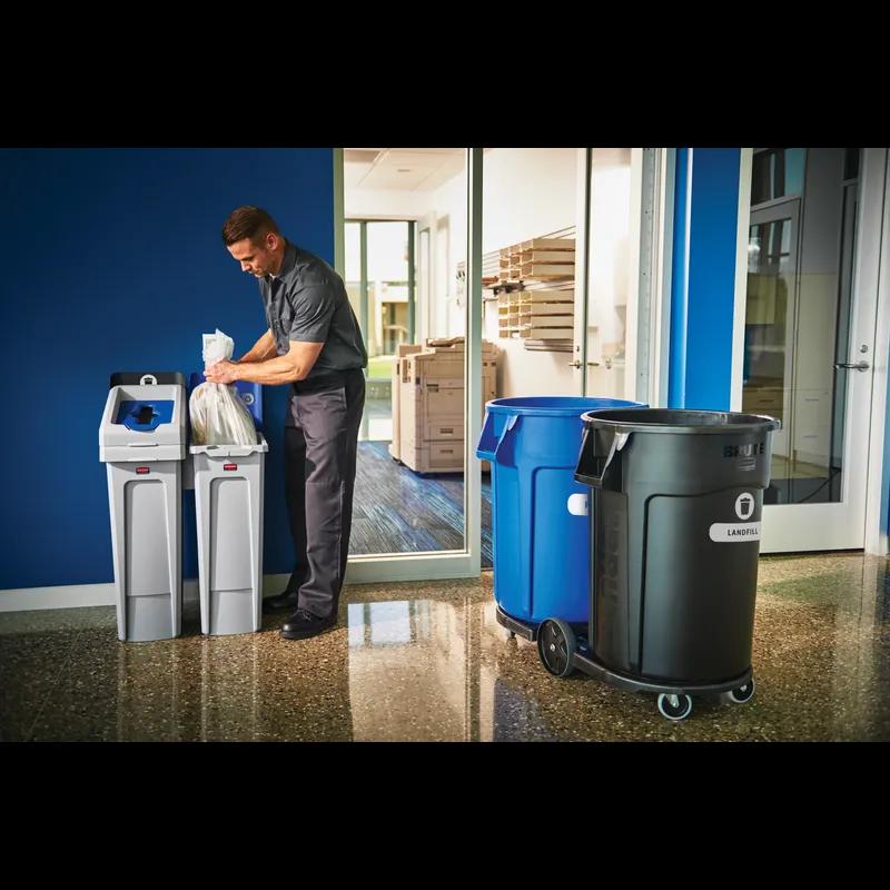 Slim Jim® Landfill 2-Stream Mixed Recycling Bin 21.31X12.5X38.13 IN 46 GAL 184 QT Gray Resin With Hinged Lid Slim 1/Each