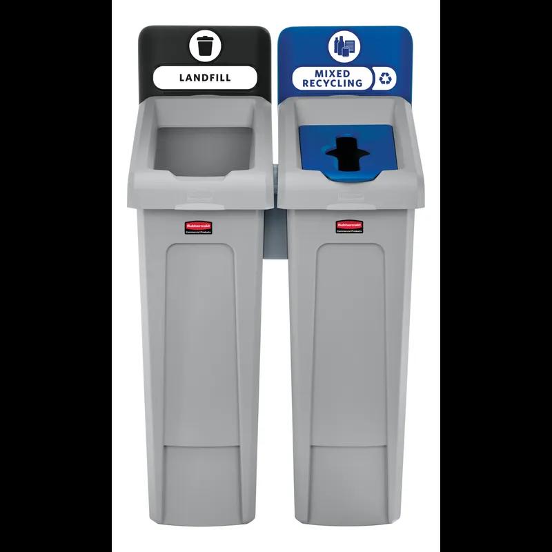 Slim Jim® Landfill 2-Stream Mixed Recycling Bin 21.31X12.5X38.13 IN 46 GAL 184 QT Gray Resin With Hinged Lid Slim 1/Each
