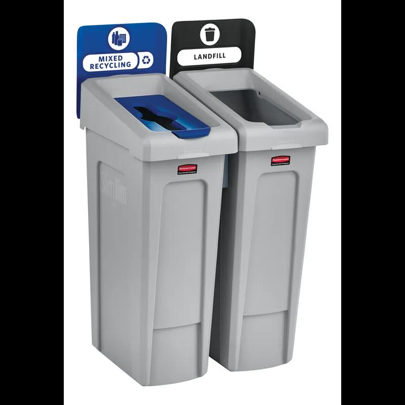 Slim Jim® Landfill 2-Stream Mixed Recycling Bin 21.31X12.5X38.13 IN 46 GAL 184 QT Gray Resin With Hinged Lid Slim 1/Each
