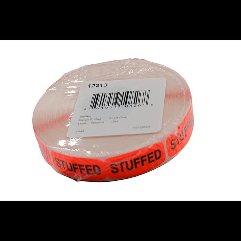 Stuffed Label 0.625X1.25 IN Black Fluorescent Red Short Oval 1000 Count/Roll 50 Rolls/Case 50000 Count/Case