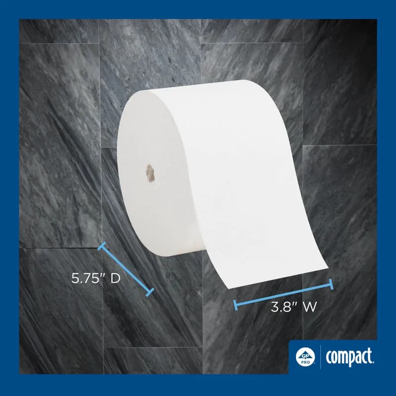 Compact® Toilet Paper & Tissue Roll 3.8X4 IN 1PLY White Coreless Septic Safe 0.625IN Core Diameter 3000 Sheets/Roll