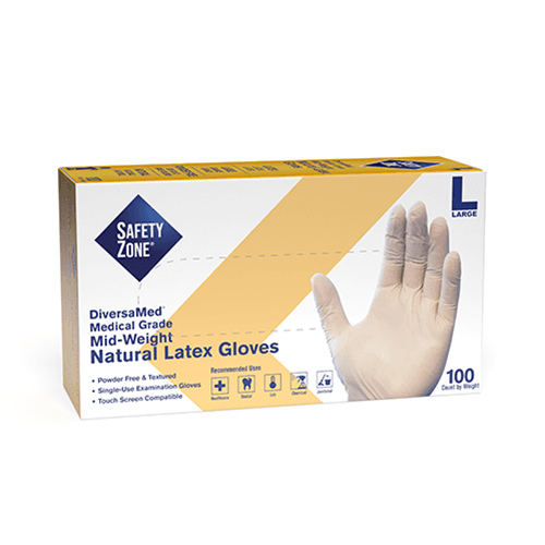 Safety Zone® Examination Gloves Large (LG) Natural Latex Powder-Free 100 Count/Pack 10 Packs/Case 1000 Count/Case