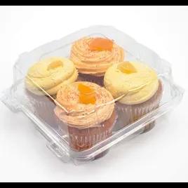 Cupcake Muffin Hinged Container With Dome Lid 9.5X4.63X3.25 IN 4 Compartment RPET Clear 350/Case