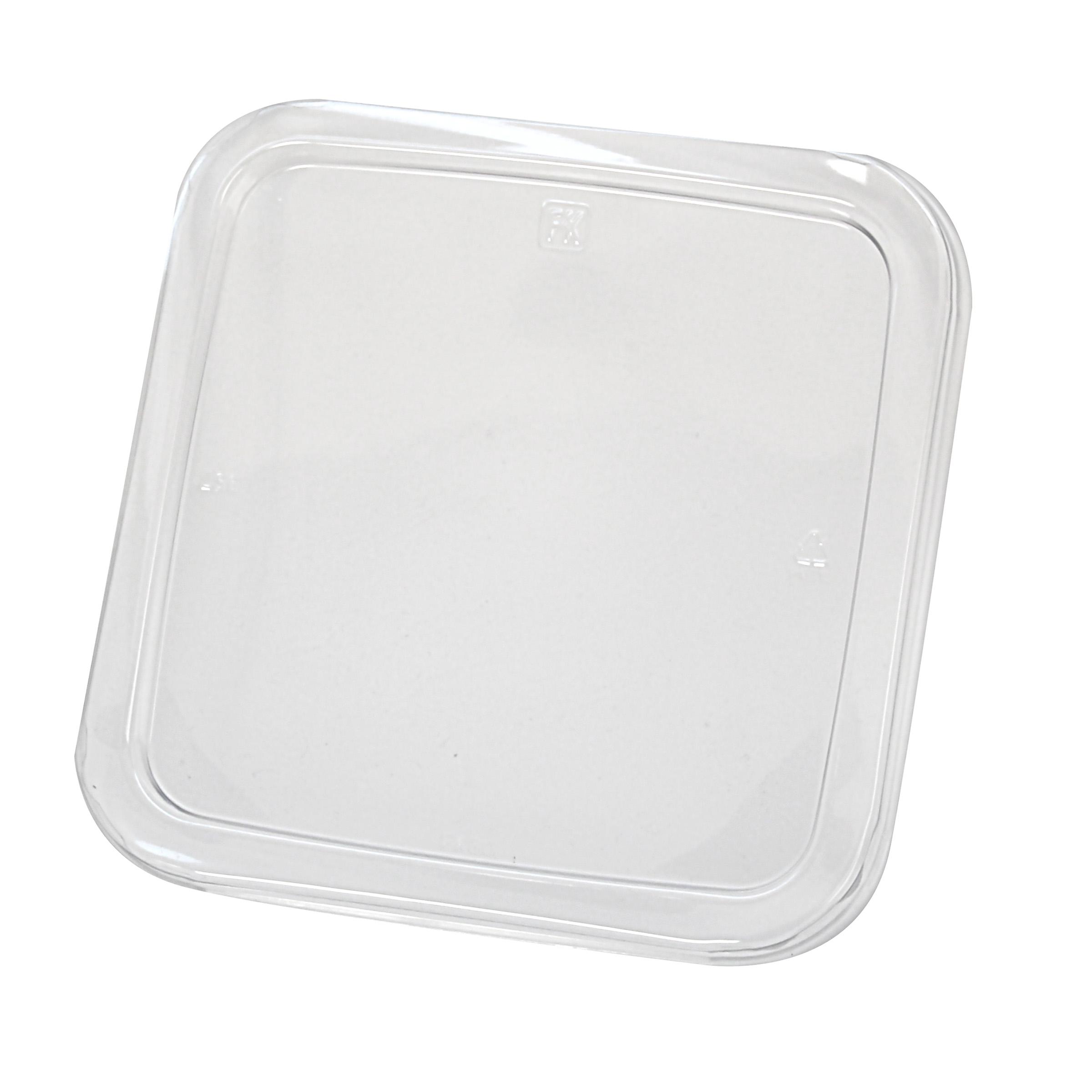 Lid Flat 6.3X6.3X0.5 IN RPET Clear Square For Container Recessed 300/Case