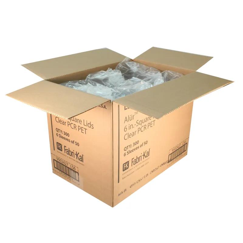 Lid Flat 6.3X6.3X0.5 IN RPET Clear Square For Container Recessed 300/Case