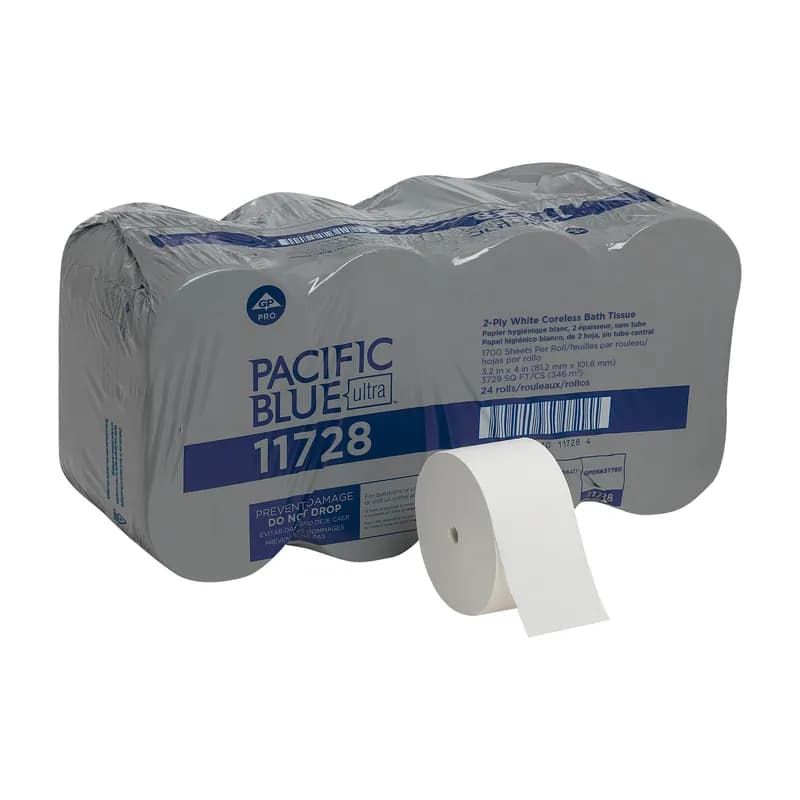Pacific Blue Ultra™ Toilet Paper & Tissue Roll 4X3.2 IN 2PLY White Coreless EPA Indicator 1700 Sheets/Roll 24 Rolls/Case
