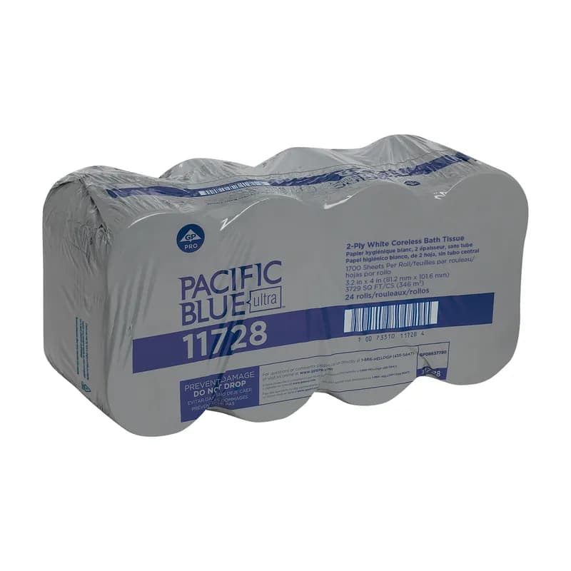 Pacific Blue Ultra™ Toilet Paper & Tissue Roll 4X3.2 IN 2PLY White Coreless EPA Indicator 1700 Sheets/Roll 24 Rolls/Case