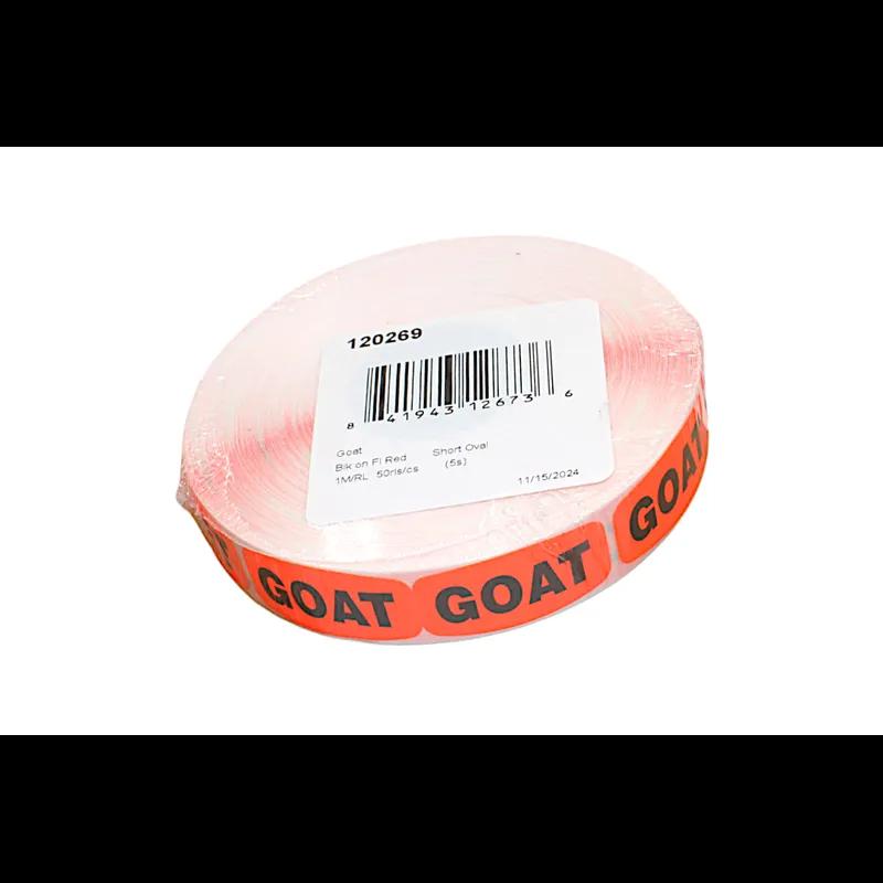 Goat Label 0.625X1.25 IN Black Fluorescent Red Short Oval 1000 Count/Roll 50 Rolls/Case 50000 Count/Case