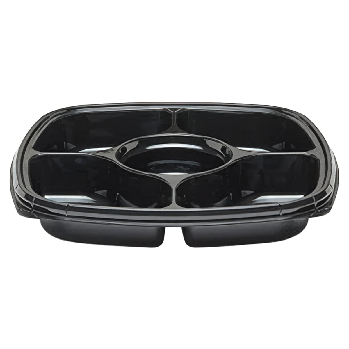 Fresh 'n Clear® Serving Tray Base 14.5X14.5X2.18 IN 5 Compartment PET Black Square 50/Case