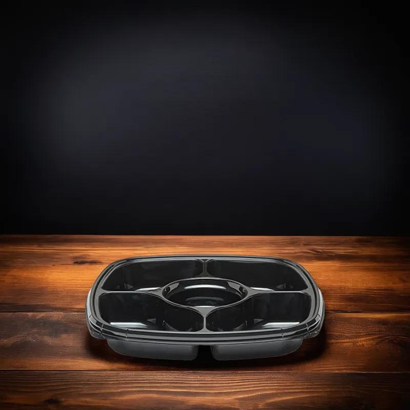 Fresh 'n Clear® Serving Tray Base 14.5X14.5X2.18 IN 5 Compartment PET Black Square 50/Case