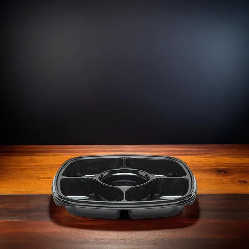 Fresh 'n Clear® Serving Tray Base 14.5X14.5X2.18 IN 5 Compartment PET Black Square 50/Case