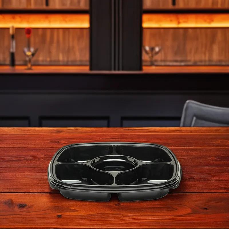 Fresh 'n Clear® Serving Tray Base 14.5X14.5X2.18 IN 5 Compartment PET Black Square 50/Case