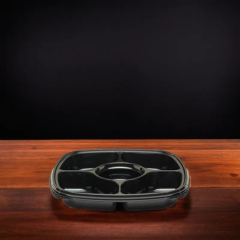 Fresh 'n Clear® Serving Tray Base 14.5X14.5X2.18 IN 5 Compartment PET Black Square 50/Case