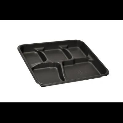 Pebble Box Cafeteria & School Lunch Tray 10.125X8.188X1.063 IN 5 Compartment PP Black Rectangle 240/Case