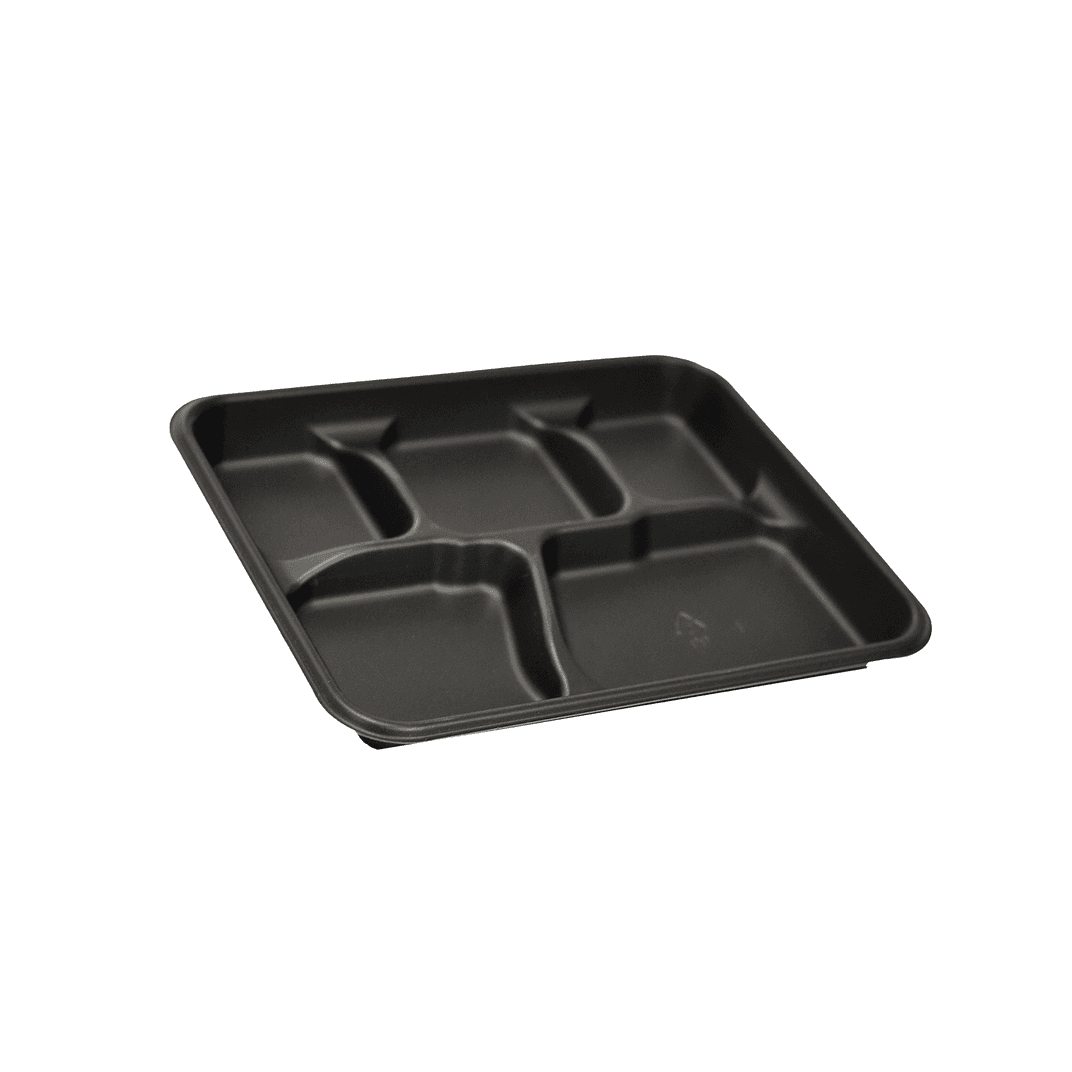 Pebble Box Cafeteria & School Lunch Tray 10.125X8.188X1.063 IN 5 Compartment PP Black Rectangle 240/Case