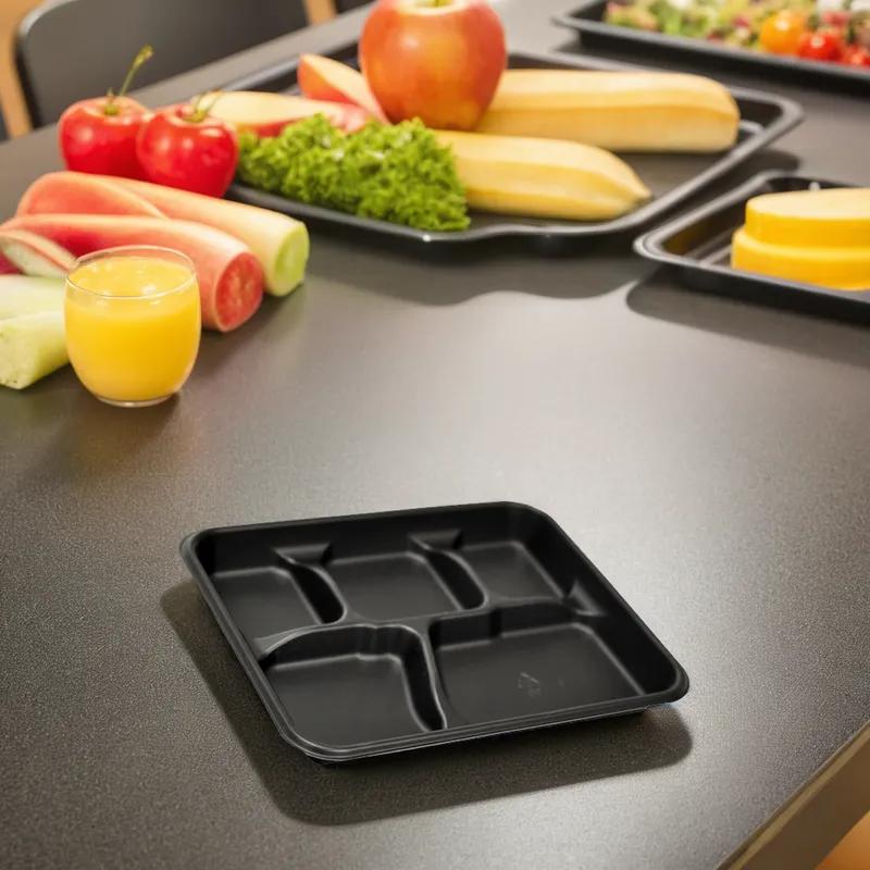 Pebble Box Cafeteria & School Lunch Tray 10.125X8.188X1.063 IN 5 Compartment PP Black Rectangle 240/Case
