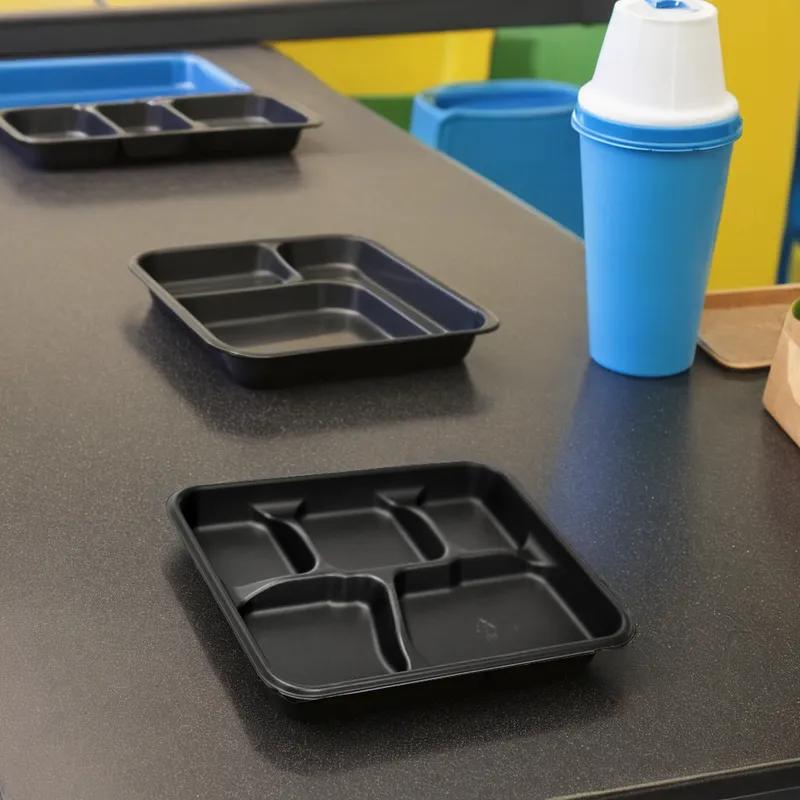 Pebble Box Cafeteria & School Lunch Tray 10.125X8.188X1.063 IN 5 Compartment PP Black Rectangle 240/Case