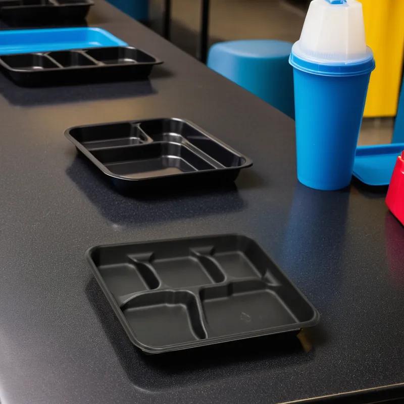 Pebble Box Cafeteria & School Lunch Tray 10.125X8.188X1.063 IN 5 Compartment PP Black Rectangle 240/Case
