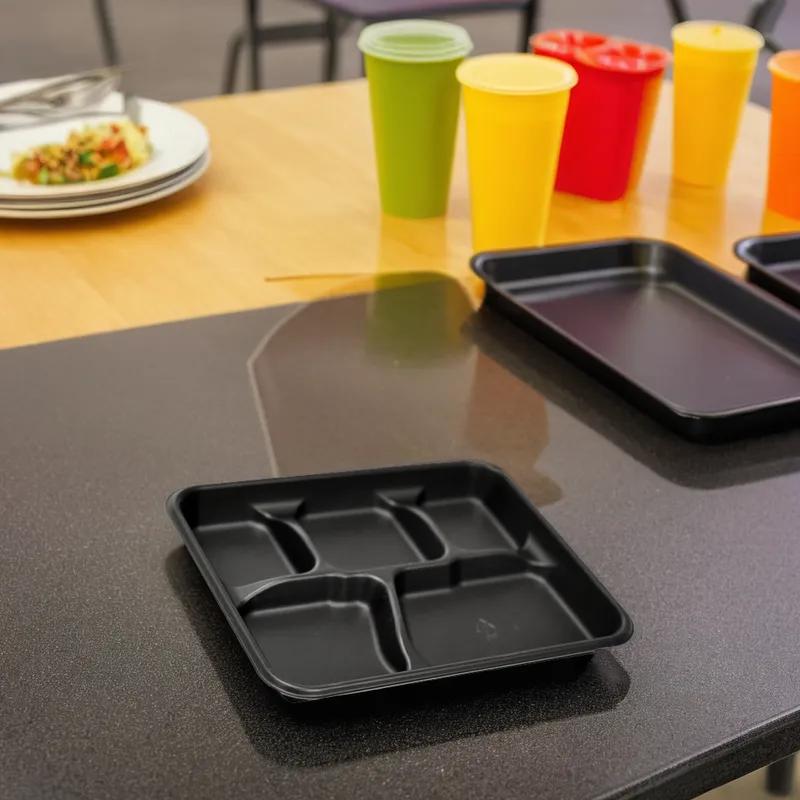 Pebble Box Cafeteria & School Lunch Tray 10.125X8.188X1.063 IN 5 Compartment PP Black Rectangle 240/Case