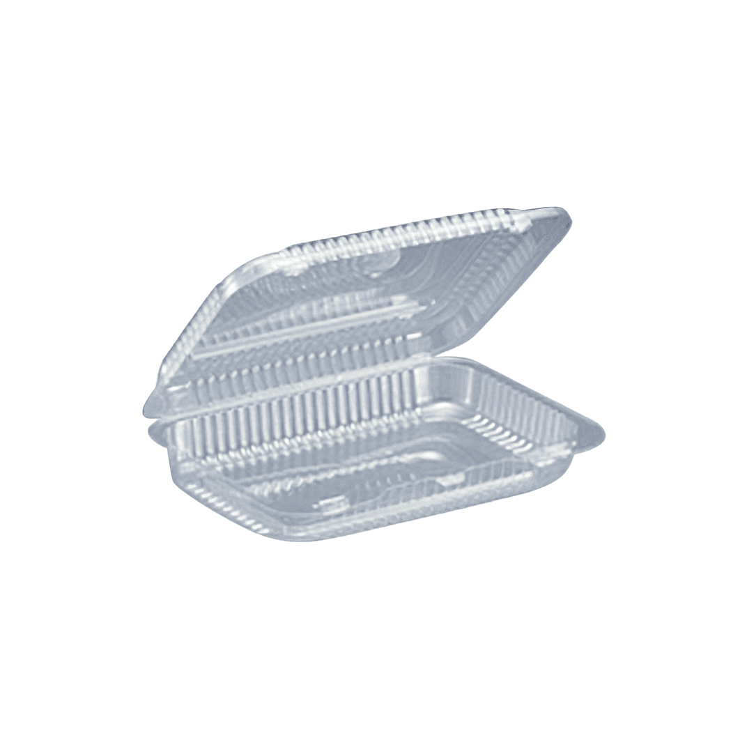 Essentials Take-Out Container Hinged With Dome Lid 9X6X2 IN RPET Clear Rectangle Shallow 300/Case