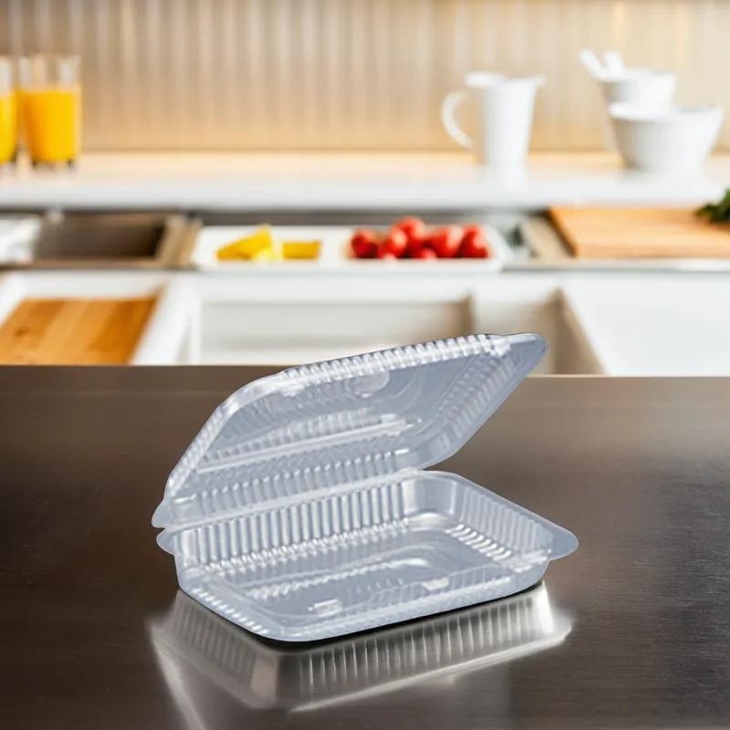 Essentials Take-Out Container Hinged With Dome Lid 9X6X2 IN RPET Clear Rectangle Shallow 300/Case