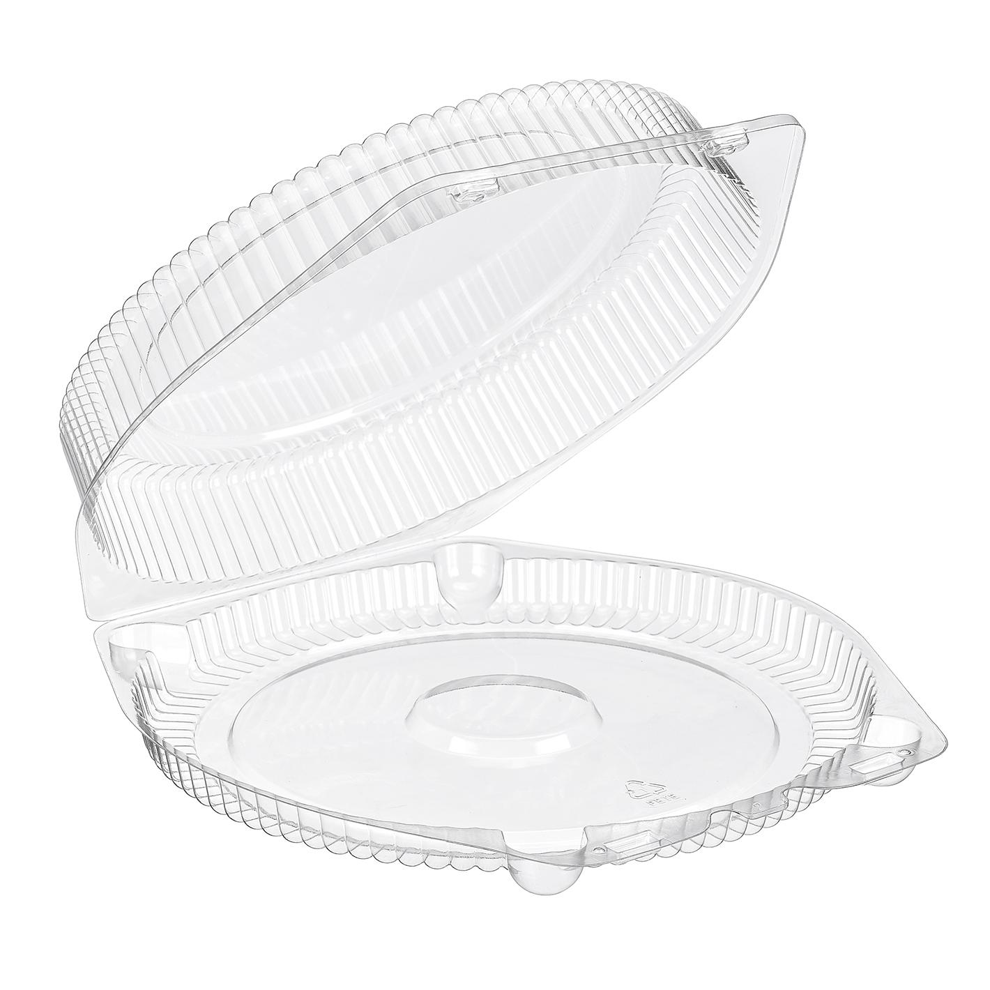 Essentials SureLock Cake Hinged Container With Dome Lid 9.125X9.313X2.25 IN RPET Clear Round 200/Case
