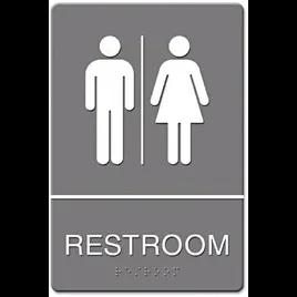Unisex Restroom Sign 6X9 IN Plastic Gray White 1/Each