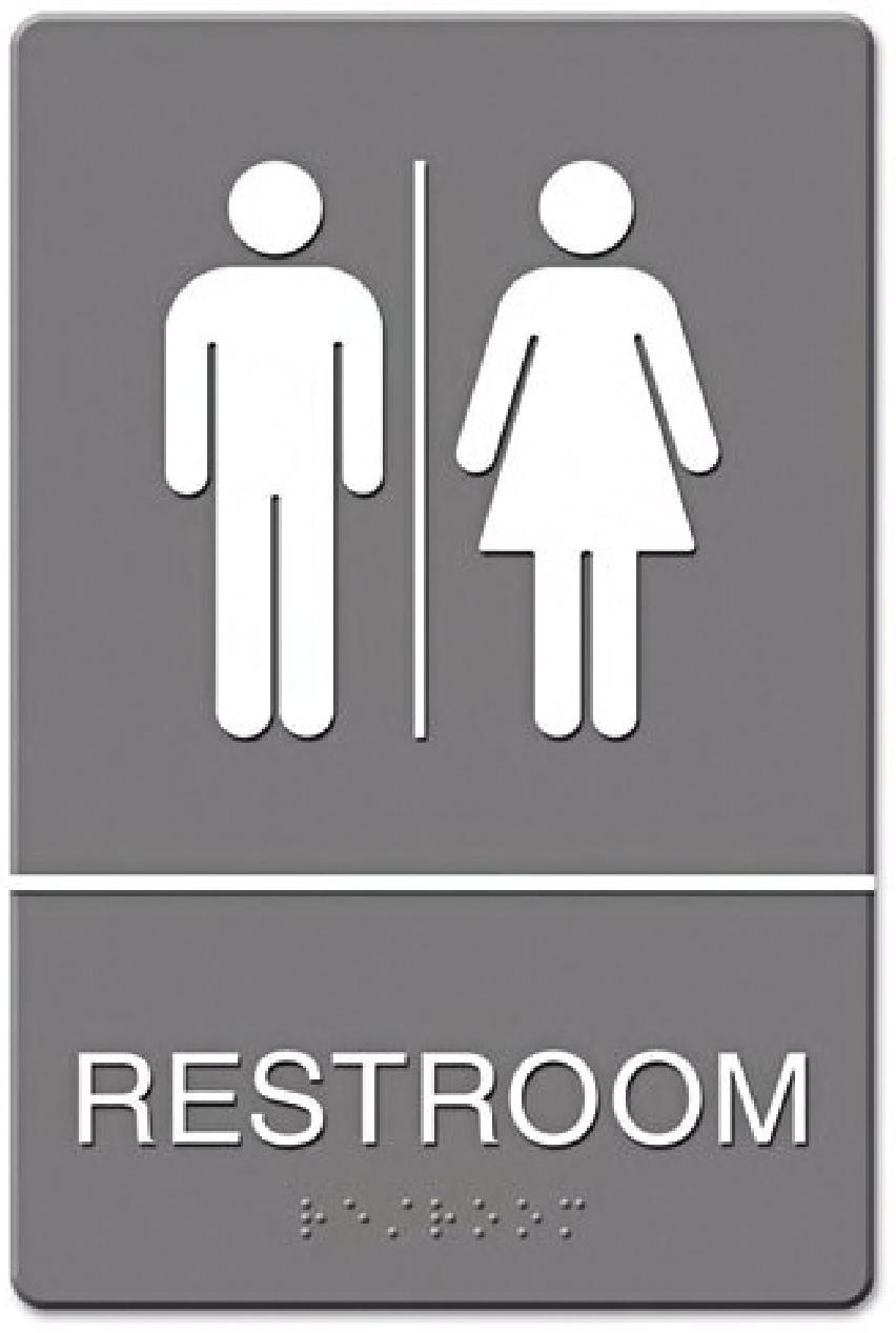 Unisex Restroom Sign 6X9 IN Plastic Gray White 1/Each