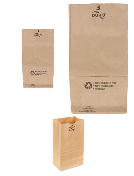 Duro® Bag 4.75X3X8.5 IN 3 LB Virgin Paper 52# Extra Heavy Kraft With Self-Opening (SOS) Closure Bulwark 400/Bundle