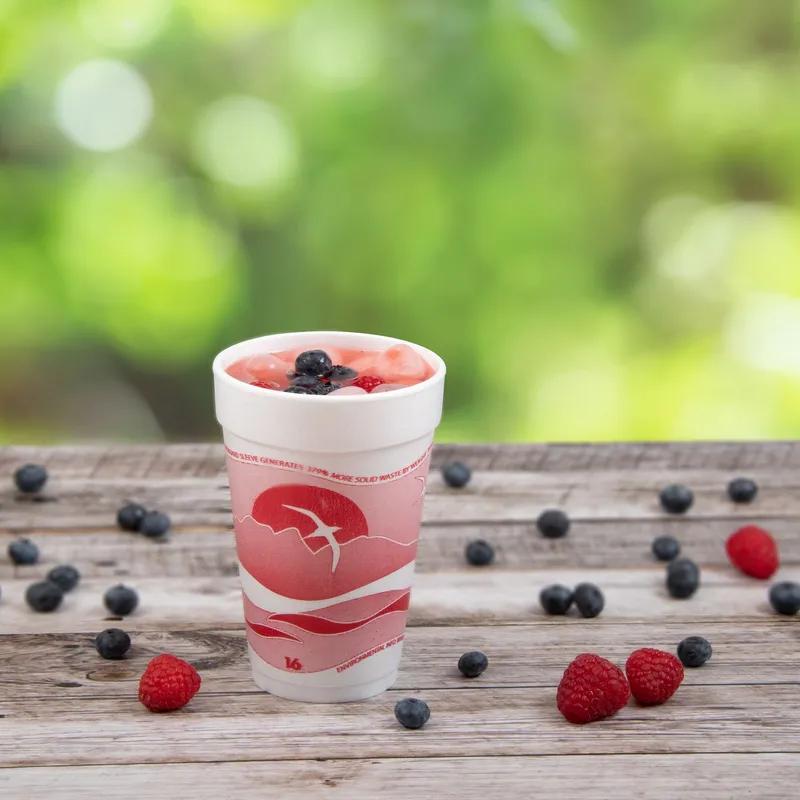 Dart® J Cup® Cup Insulated 16 OZ EPS Red White Horizon® 25 Count/Pack 40 Packs/Case 1000 Count/Case