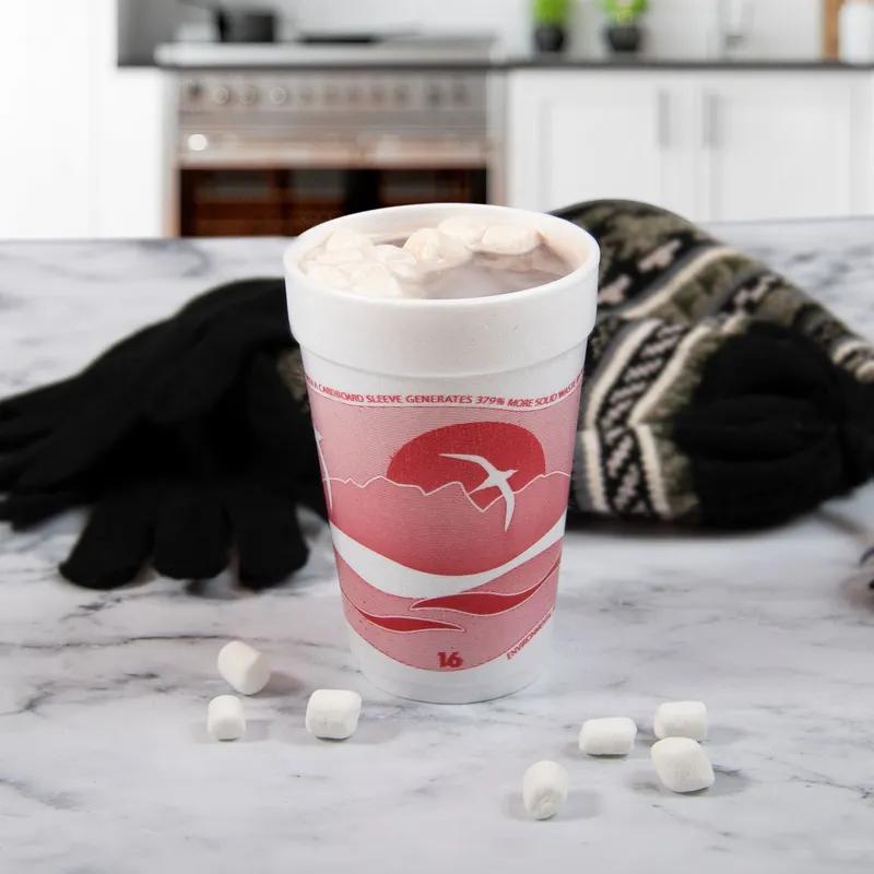 Dart® J Cup® Cup Insulated 16 OZ EPS Red White Horizon® 25 Count/Pack 40 Packs/Case 1000 Count/Case