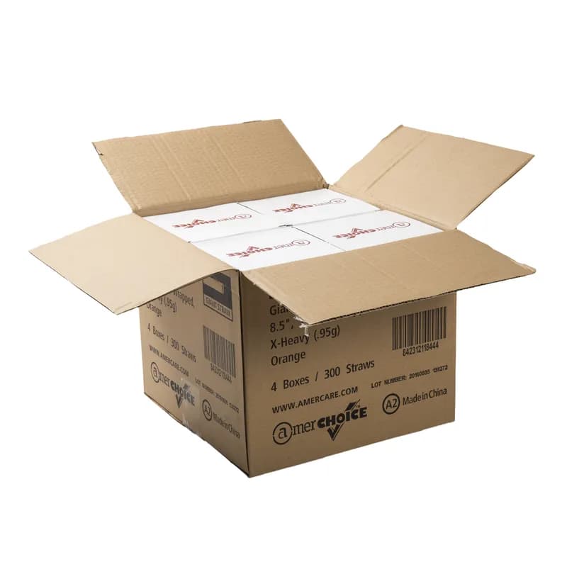 Giant Straw 0.291X8.5 IN Plastic Orange Extra Heavy Duty Paper Wrapped 300 Count/Pack 4 Packs/Case 1200 Count/Case