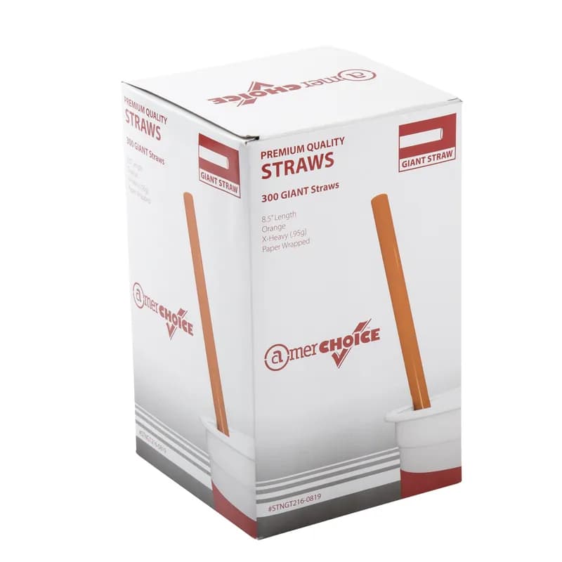 Giant Straw 0.291X8.5 IN Plastic Orange Extra Heavy Duty Paper Wrapped 300 Count/Pack 4 Packs/Case 1200 Count/Case