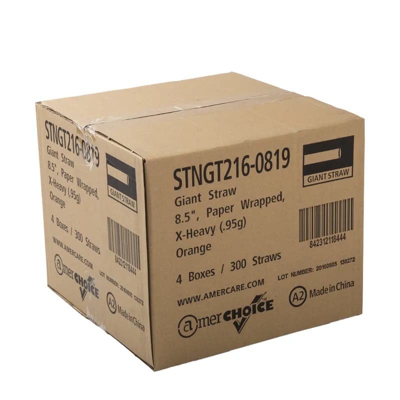 Giant Straw 0.291X8.5 IN Plastic Orange Extra Heavy Duty Paper Wrapped 300 Count/Pack 4 Packs/Case 1200 Count/Case