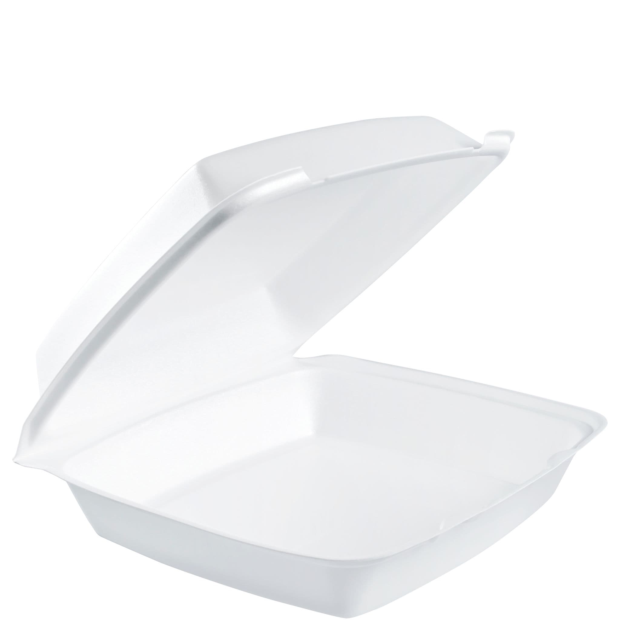 Dart® Take-Out Container Hinged With Dome Lid XL 10.26X9.5X3.4 IN XPS White Square 100 Count/Pack 2 Packs/Case