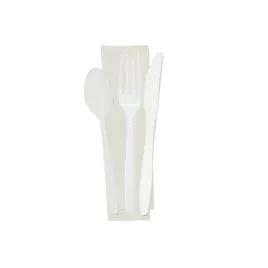 Victoria Bay 4PC Cutlery Kit PP White Medium Weight With Napkin,Fork,Knife,Teaspoon 500/Case