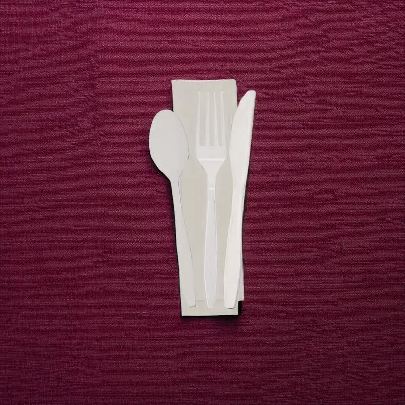 Victoria Bay 4PC Cutlery Kit PP White Medium Weight With Napkin,Fork,Knife,Teaspoon 500/Case