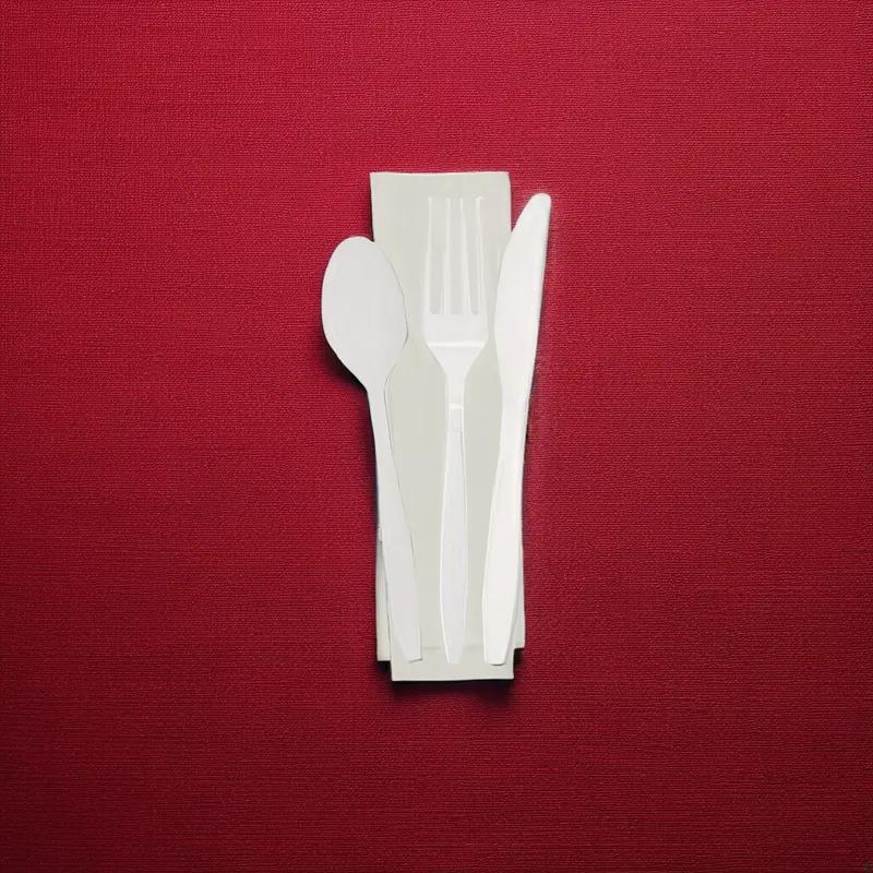 Victoria Bay 4PC Cutlery Kit PP White Medium Weight With Napkin,Fork,Knife,Teaspoon 500/Case
