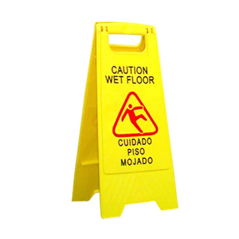 Wet Floor Caution Sign Yellow Plastic Multilingual 1/Each