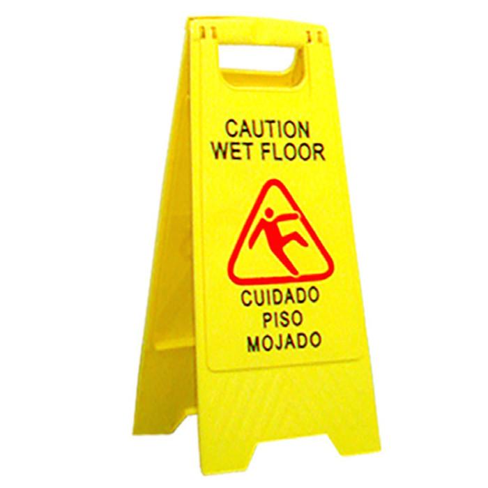 Wet Floor Caution Sign Yellow Plastic Multilingual 1/Each