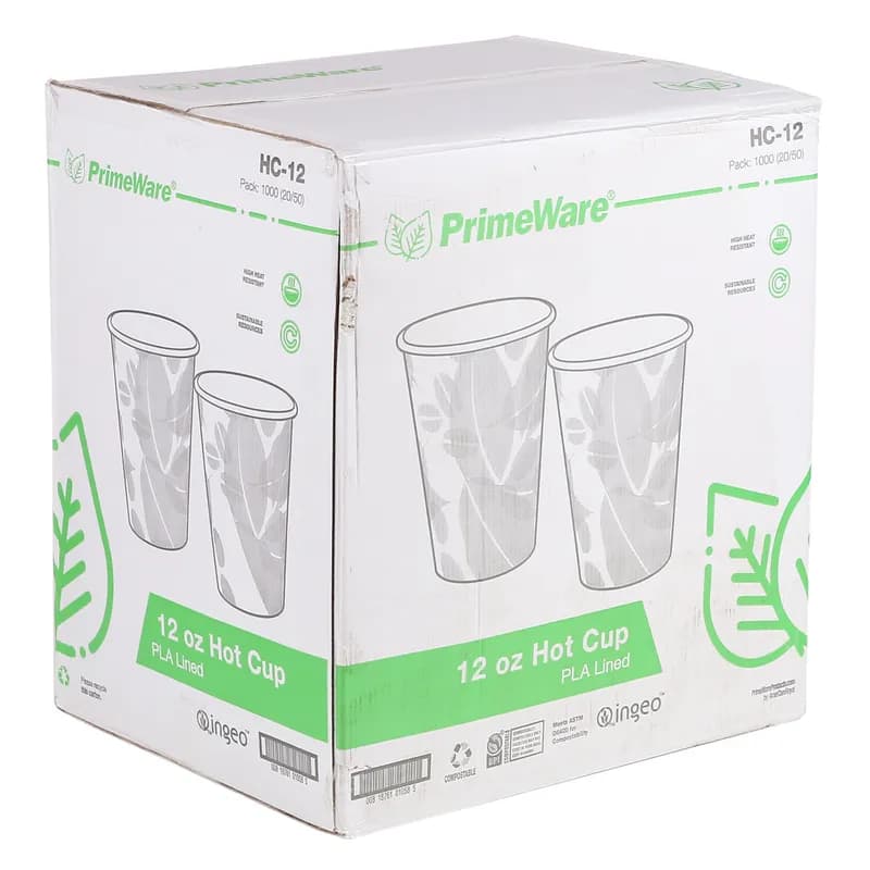 PrimeWare® Cup 12 OZ Paperboard PLA White Light Brown Lined 50 Count/Pack 20 Packs/Case 1000 Count/Case
