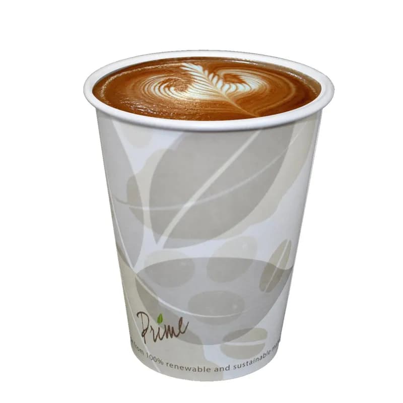 PrimeWare® Cup 12 OZ Paperboard PLA White Light Brown Lined 50 Count/Pack 20 Packs/Case 1000 Count/Case