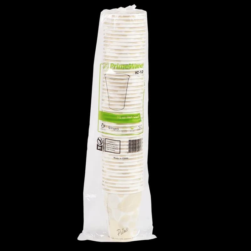 PrimeWare® Cup 12 OZ Paperboard PLA White Light Brown Lined 50 Count/Pack 20 Packs/Case 1000 Count/Case