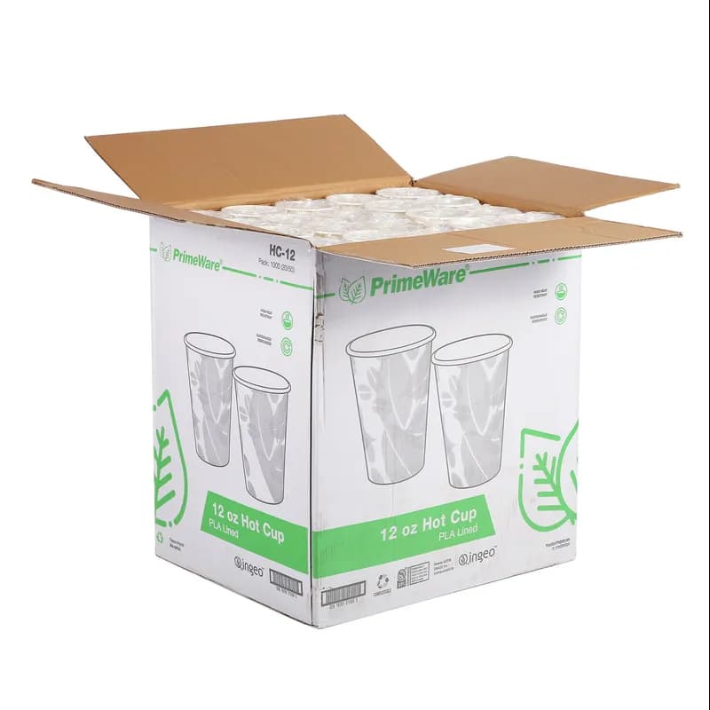 PrimeWare® Cup 12 OZ Paperboard PLA White Light Brown Lined 50 Count/Pack 20 Packs/Case 1000 Count/Case