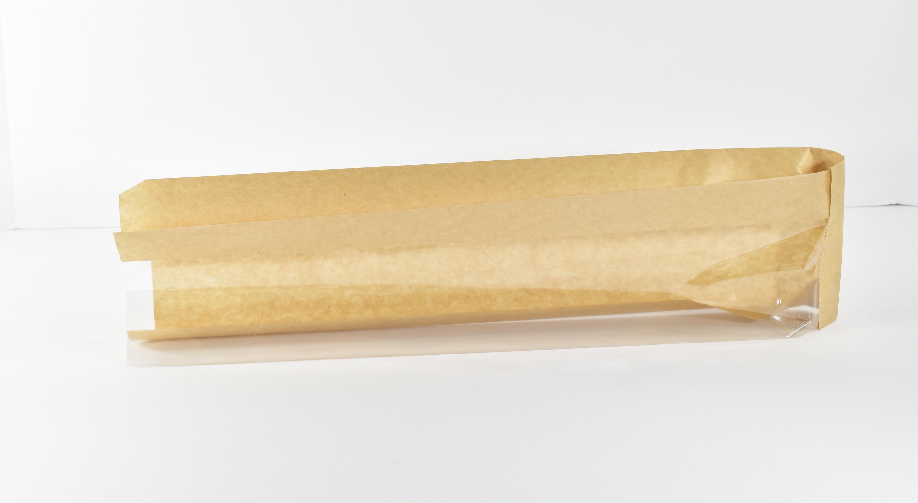 Sandwich Bag 4X2.5X16 IN Paper Kraft Grease Resistant Window Gusset 500/Case