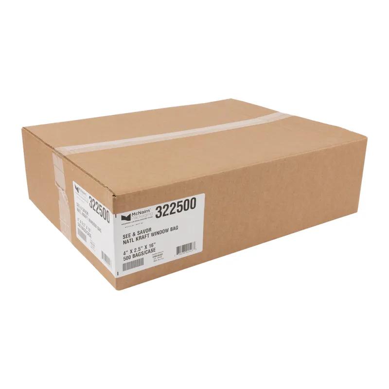 Sandwich Bag 4X2.5X16 IN Paper Kraft Grease Resistant Window Gusset 500/Case