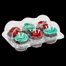 Cupcake Hinged Container With Dome Lid 6X6X2.25 IN 6 Compartment PET Clear Rectangle 150/Case