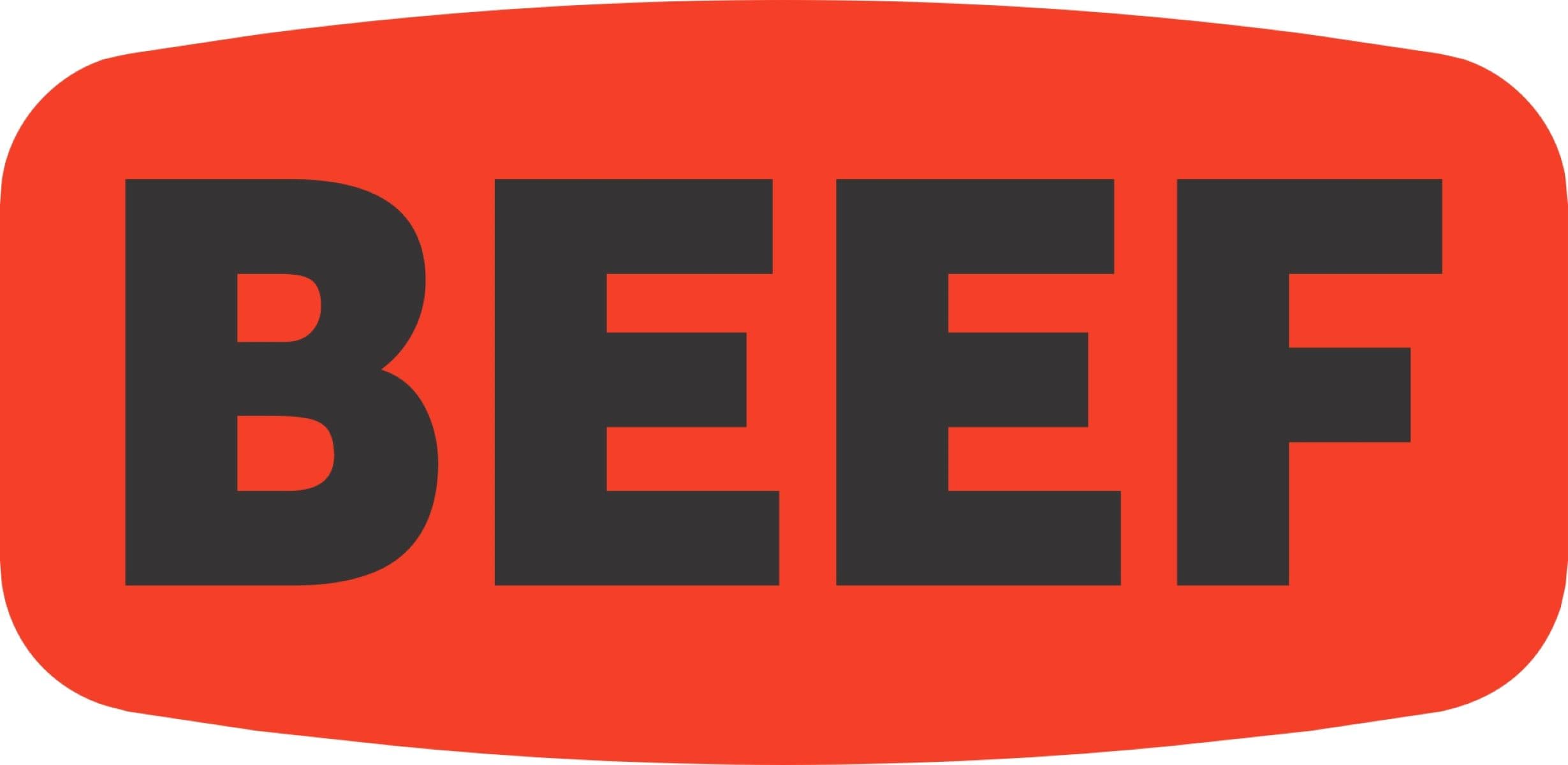 Beef Label 0.625X1.25 IN Black Fluorescent Red Short Oval 1000 Count/Roll 50 Rolls/Case 50000 Count/Case