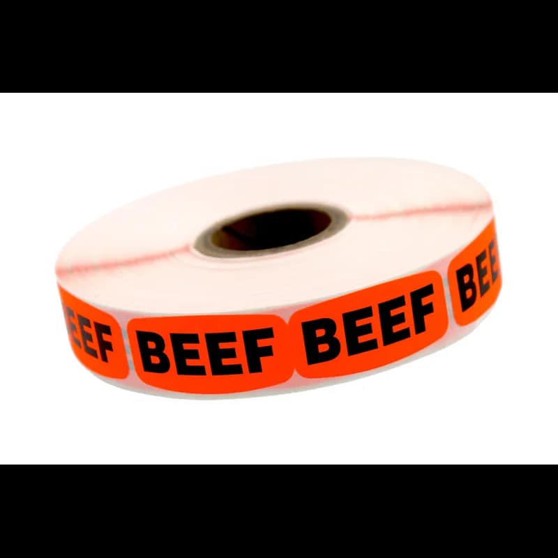Beef Label 0.625X1.25 IN Black Fluorescent Red Short Oval 1000 Count/Roll 50 Rolls/Case 50000 Count/Case