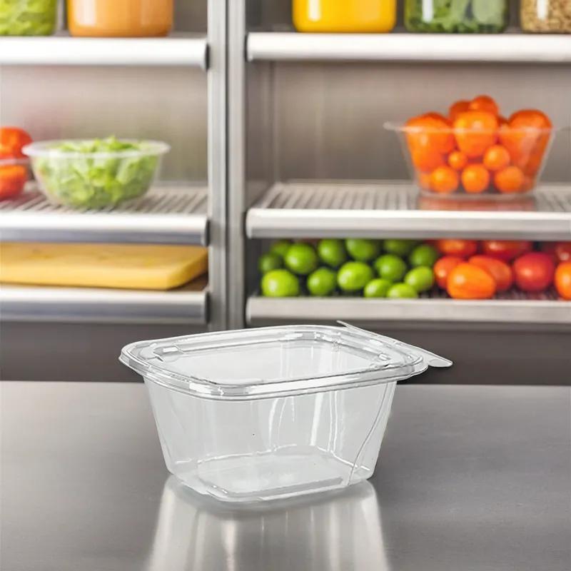 Fresh N' Sealed® Deli Container Hinged With Flat Lid 16 OZ PET Clear Rectangle 280/Case